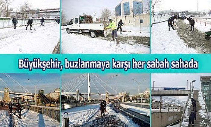Kocaeli Büyükşehir Belediyesi, buzlanmaya karşı her sabah sahada