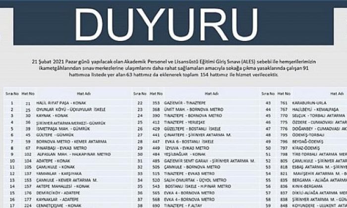 Toplu ulaşıma ALES takviyesi