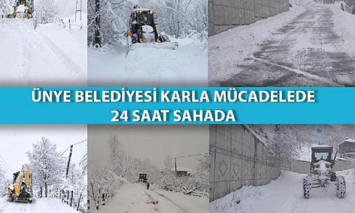Ünye Belediyesi, karla mücadelede 24 saat sahada
