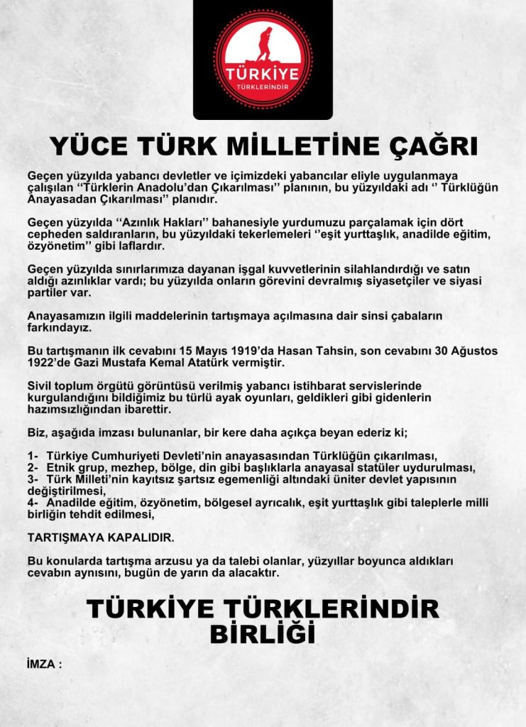 9 STK Türklük için birleşti! 1 turkiye turklerindir birligi bildiri